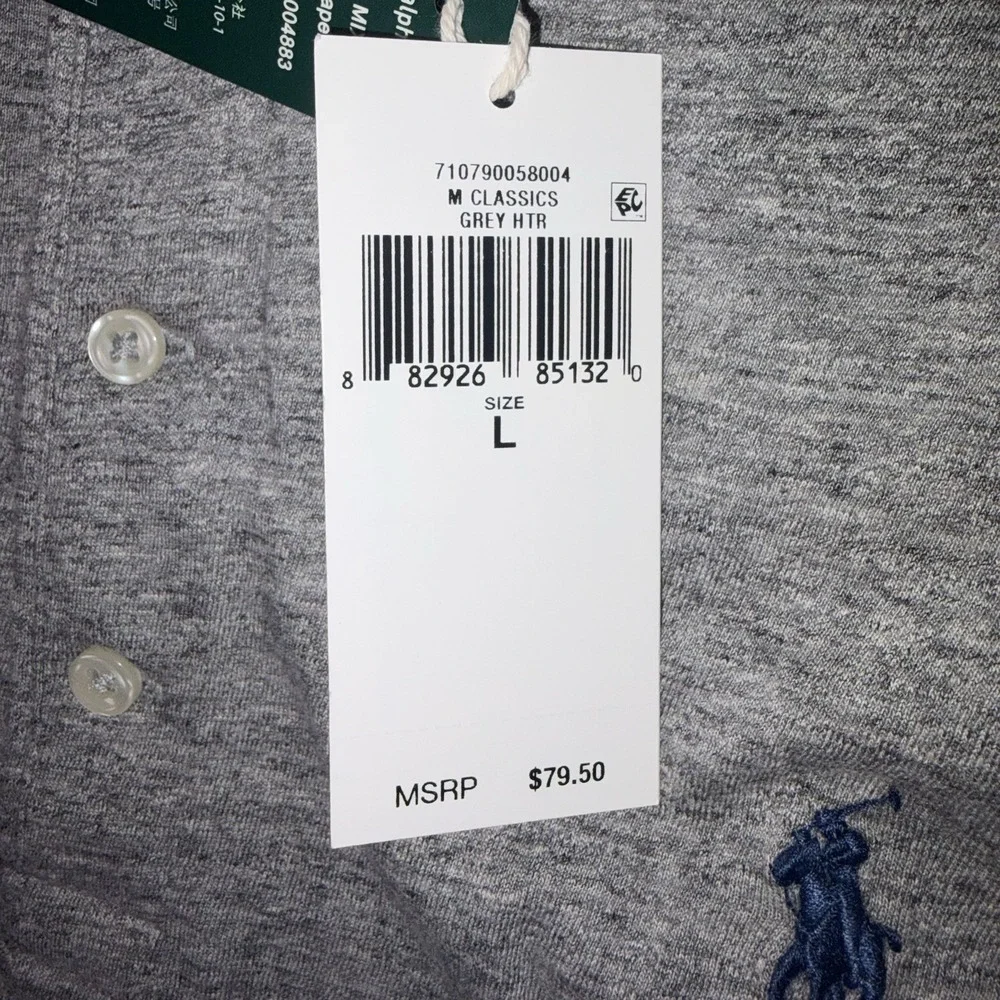 New Ralph Lauren Polo Country Slub‎ Jersey Henley Gray Classic Fit Shirt Large